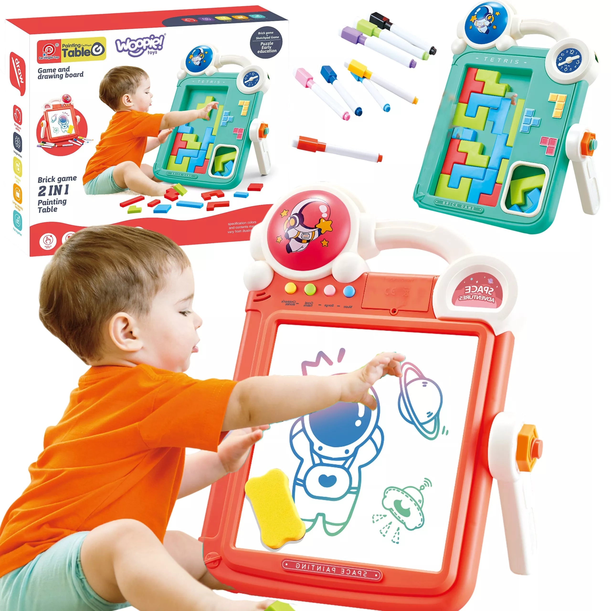 WOOPIE dvipusė piešimo lenta Tetris žaidimas 2in1 oranžinė